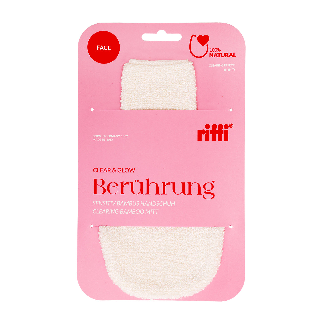 riffi Berührung Kosmetik Handschuh Clear & Glow – sanfter Gesichtsreinigungshandschuh aus Bambus und Baumwolle für natürliche Pflege und frische Haut