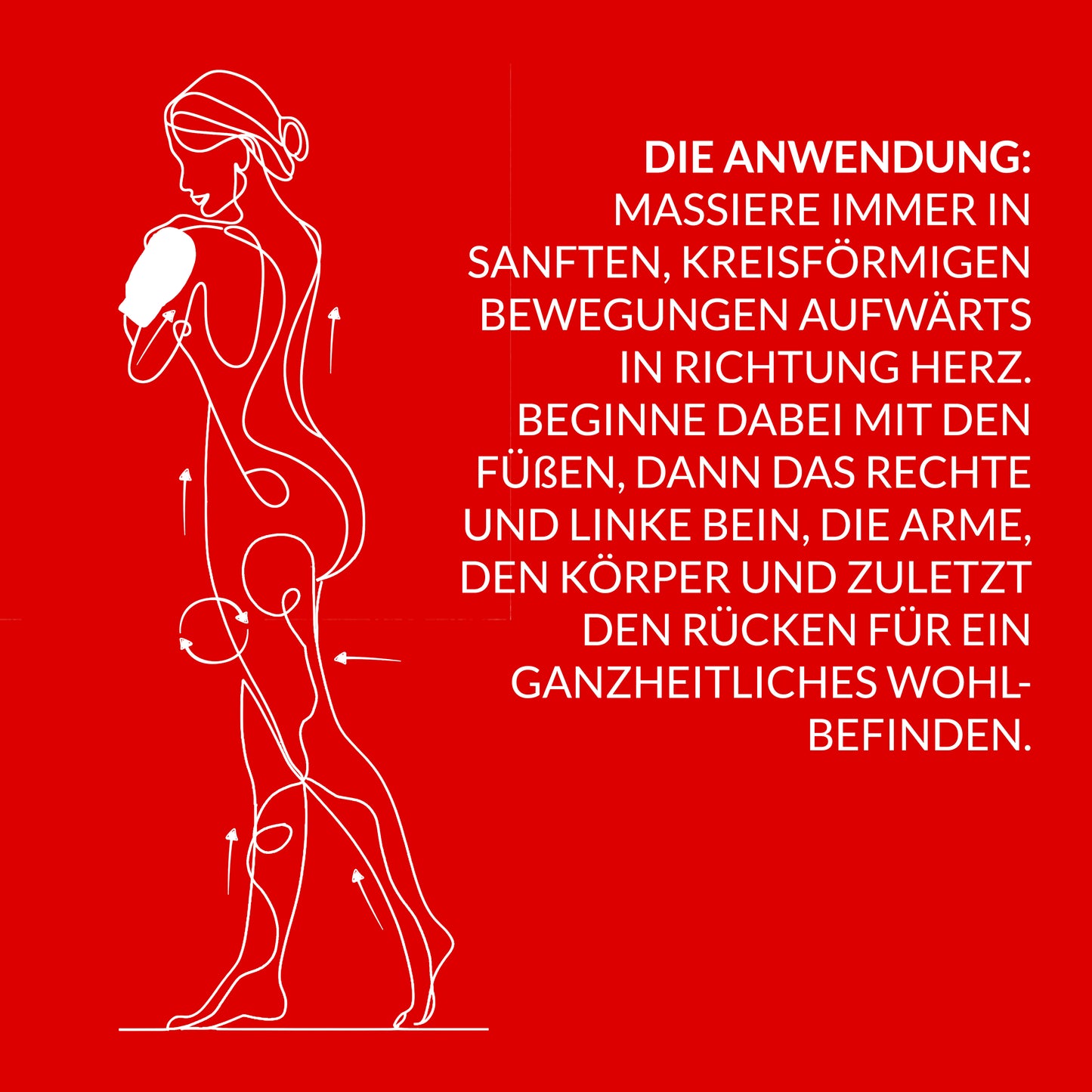 Anwendung des riffi Harmonie Massagehandschuhs – sanfte, kreisende Bewegungen für Massage und Peeling in Richtung Herz