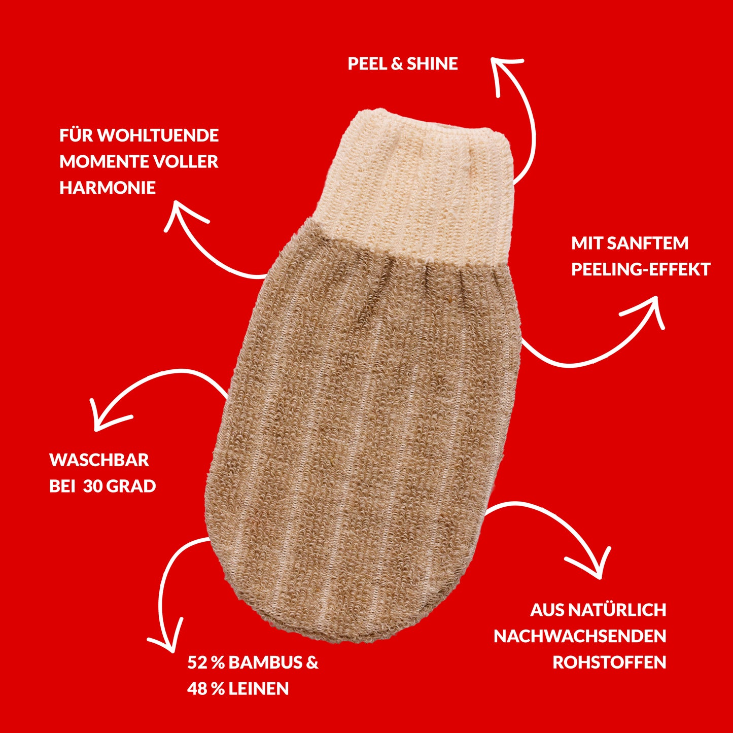 Vorteile des riffi Harmonie Massagehandschuhs – sanftes Peeling, wohltuende Massage, natürliche Materialien