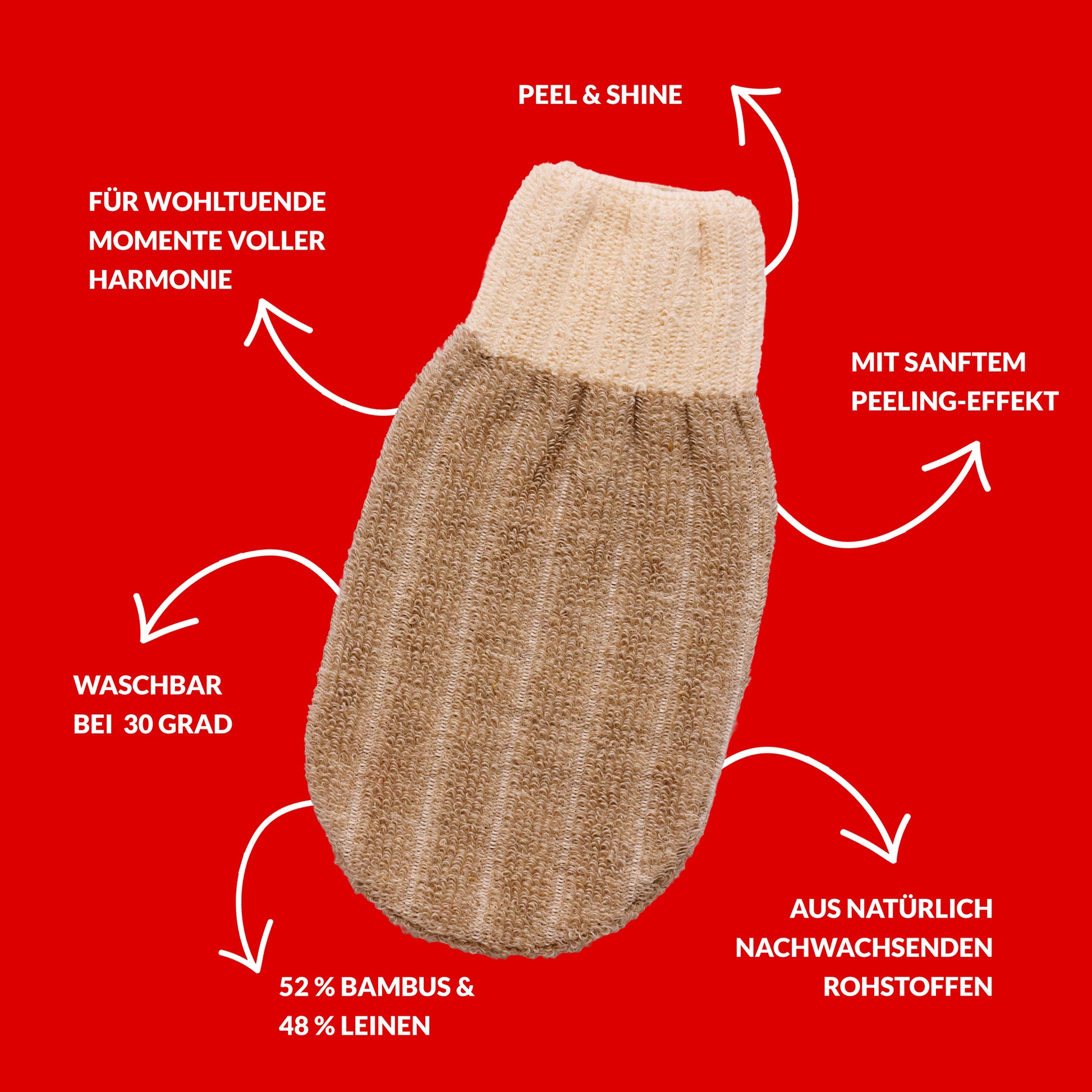 Vorteile des riffi Harmonie Massagehandschuhs – sanftes Peeling, wohltuende Massage, natürliche Materialien