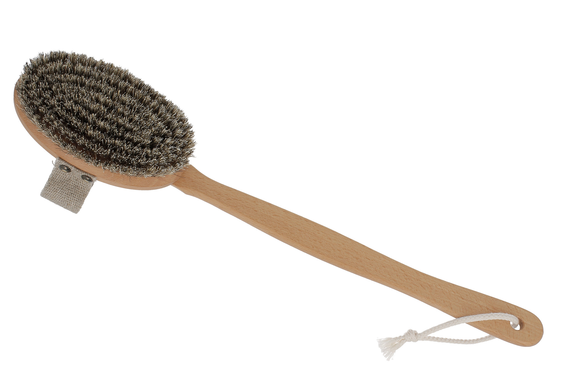 riffi Badebürste aus Buchenholz mit Sisal- und Rosshaarborsten, langem Stiel und Baumwollband – ideal für Rückenmassage und gründliche Körperpflege